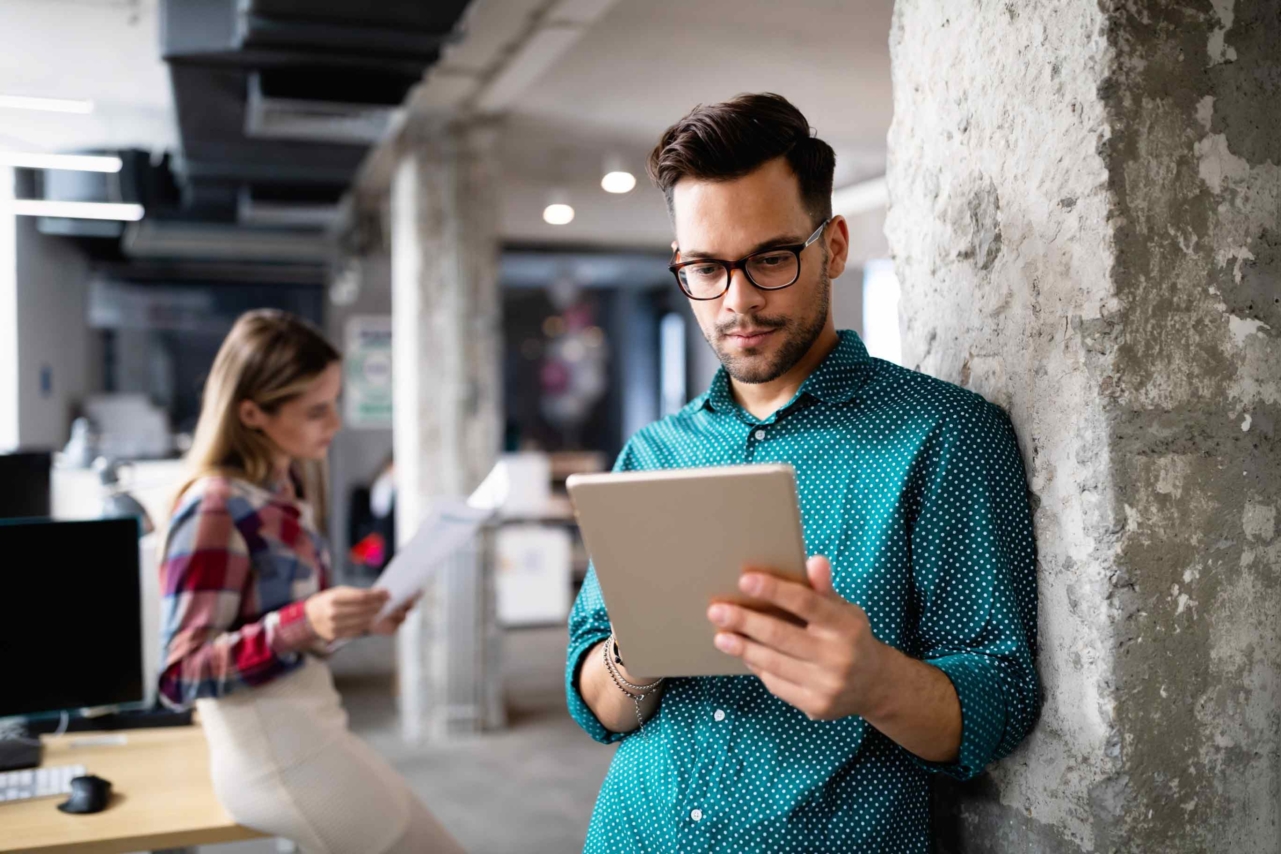 young man with ipad